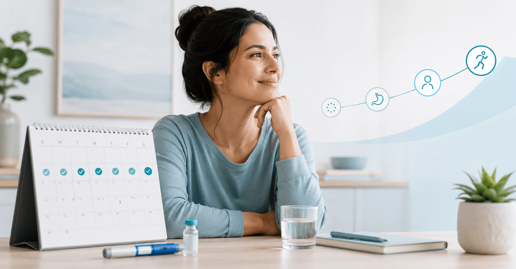 Person at home preparing a GLP-1 injection pen during their first month of treatment